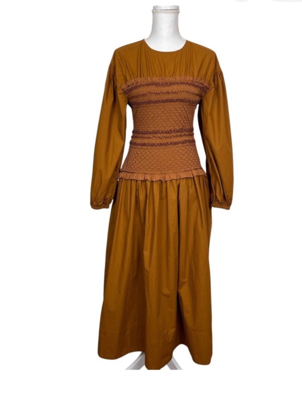 Ulla Johnson Smocked Waist Midi Dress in Sandstone